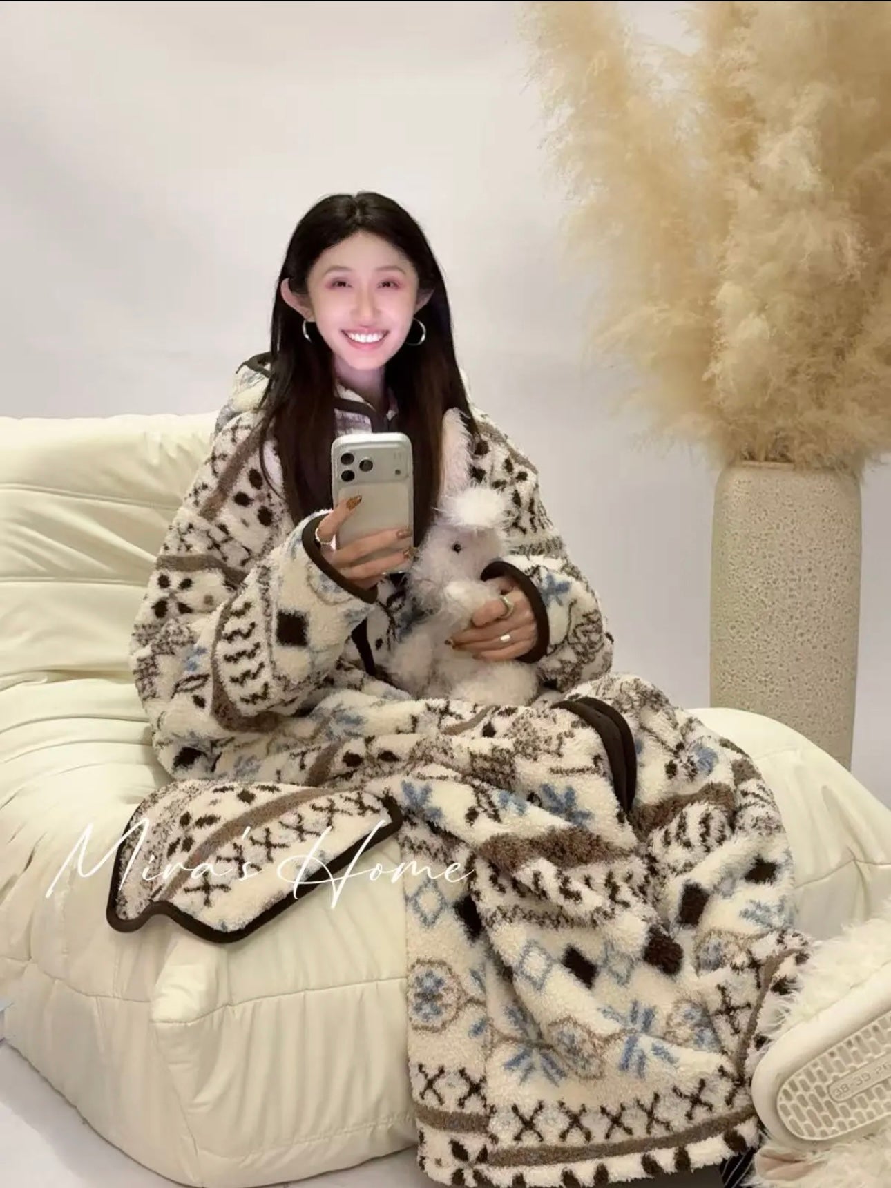 Popcorn Fleece Hooded Home Loungewear Robe