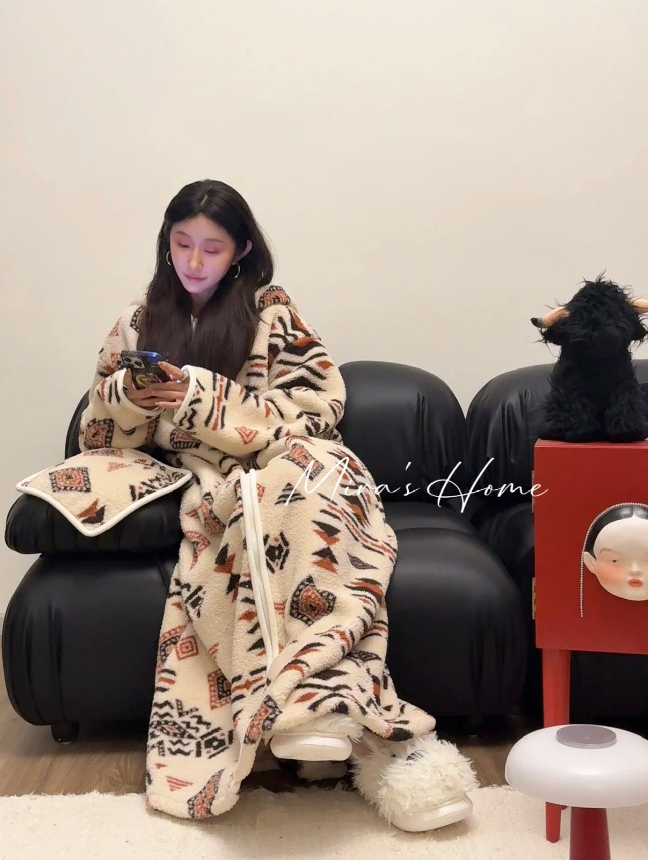 Popcorn Fleece Hooded Home Loungewear Robe