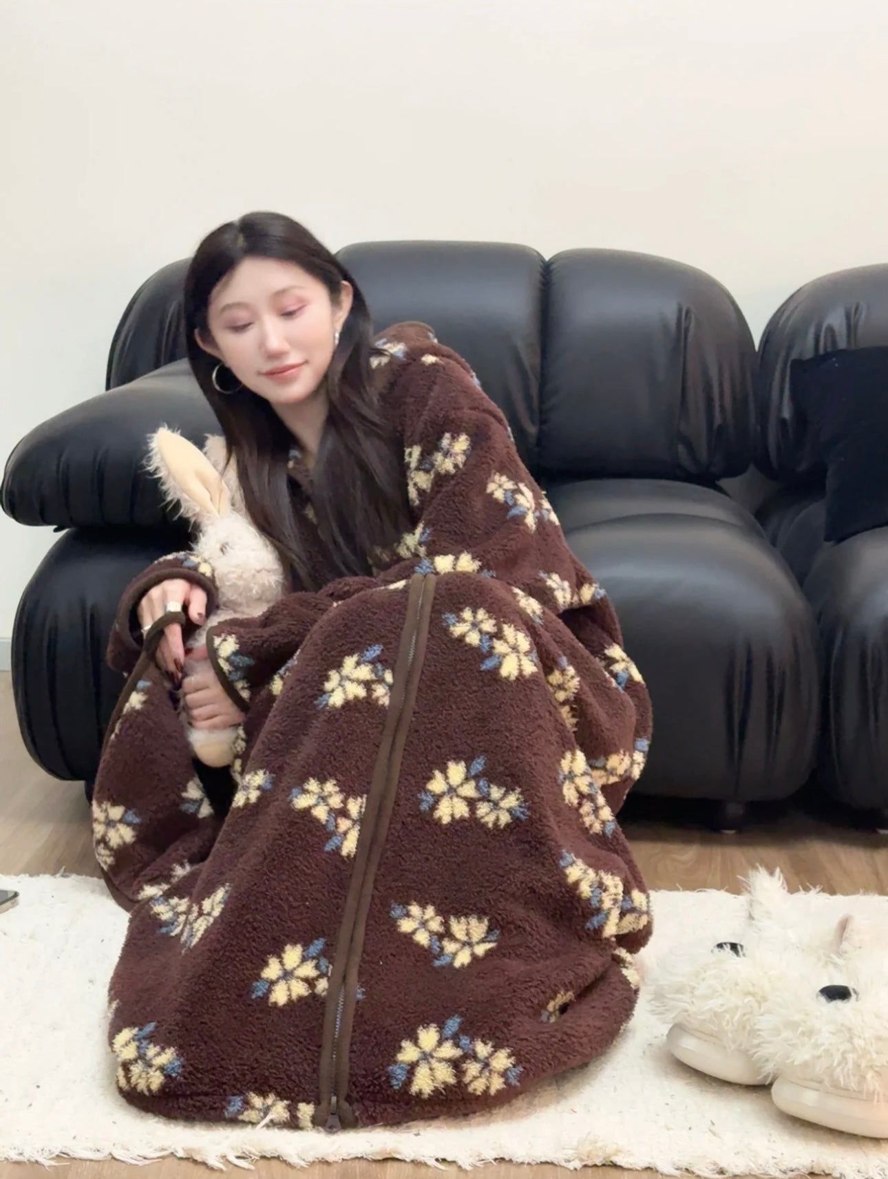 Popcorn Fleece Hooded Home Loungewear Robe