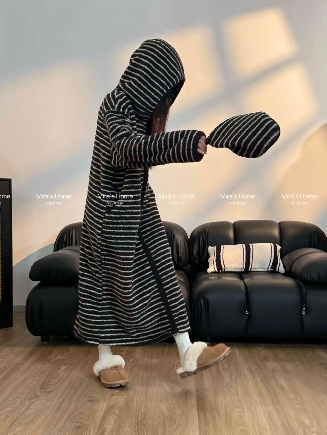 Popcorn Fleece Hooded Home Loungewear Robe