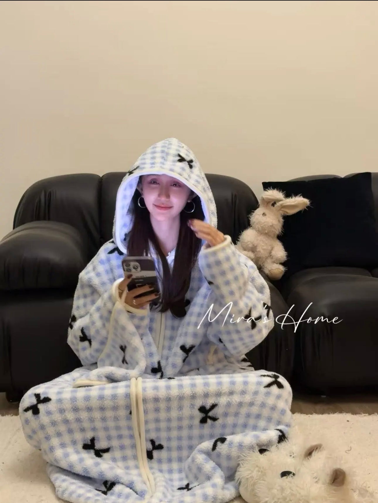 Popcorn Fleece Hooded Home Loungewear Robe