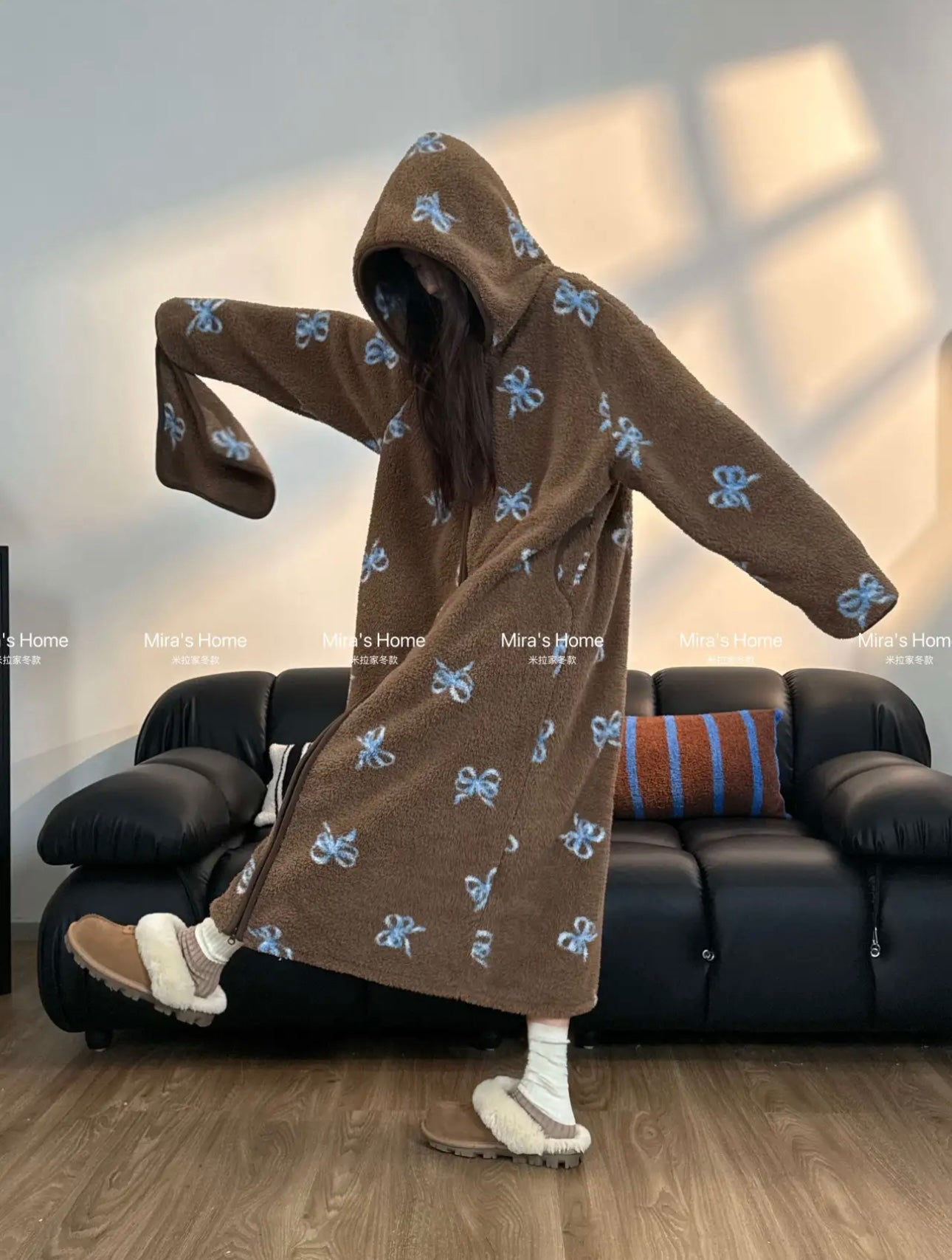 Popcorn Fleece Hooded Home Loungewear Robe