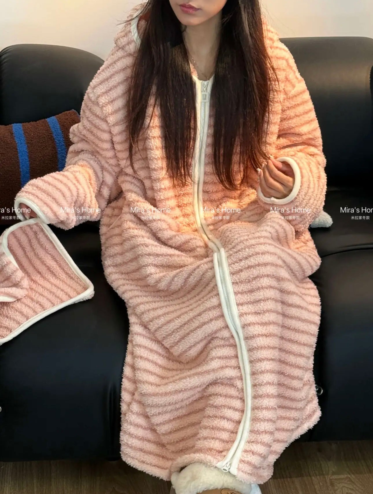 Popcorn Fleece Hooded Home Loungewear Robe