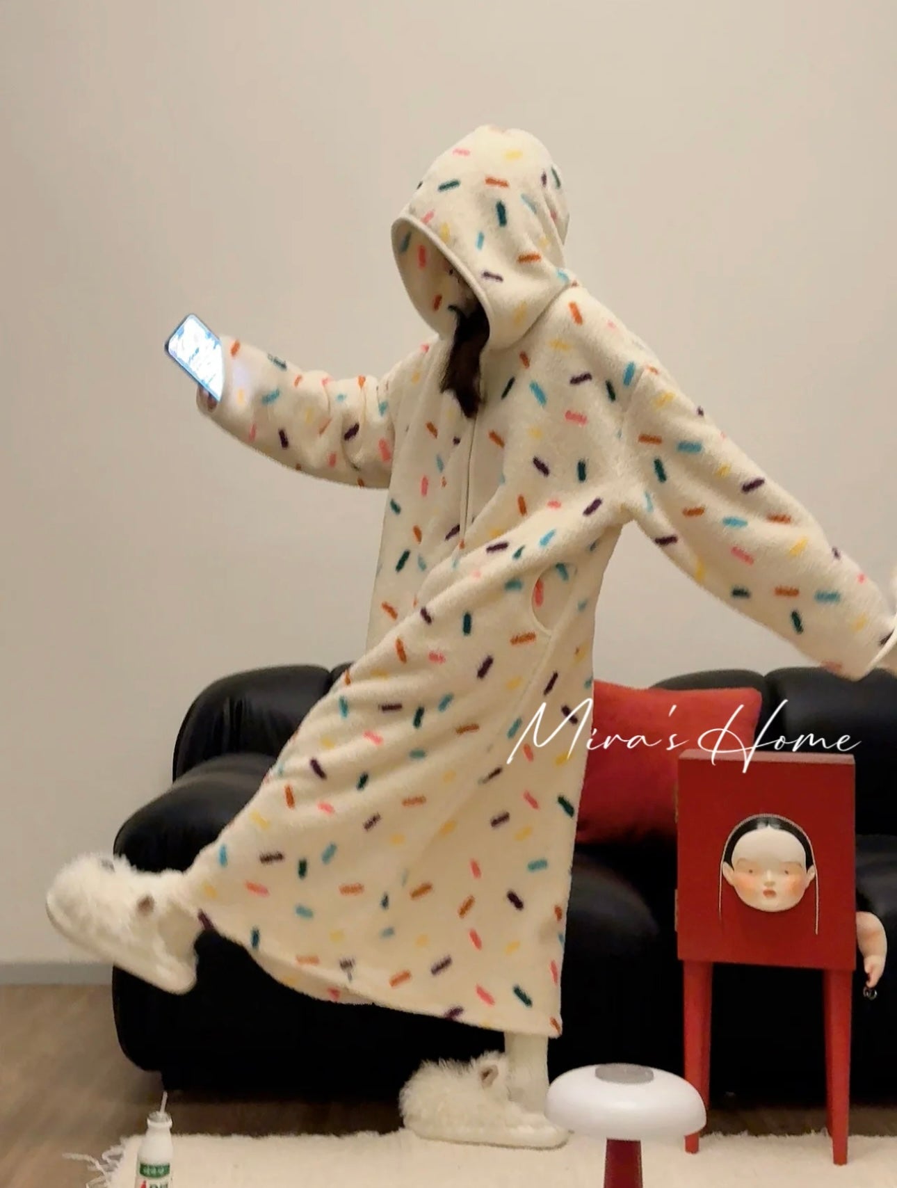 Popcorn Fleece Hooded Home Loungewear Robe