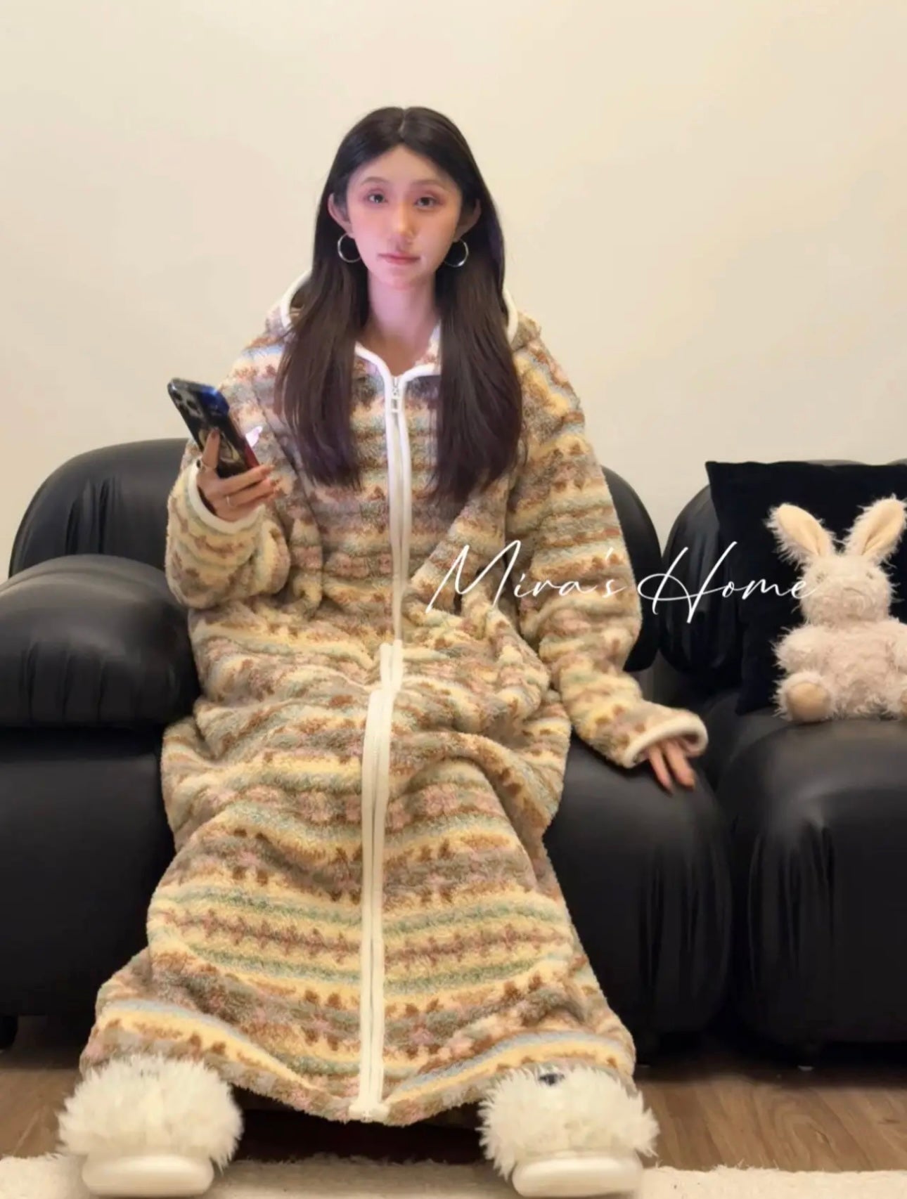 Popcorn Fleece Hooded Home Loungewear Robe