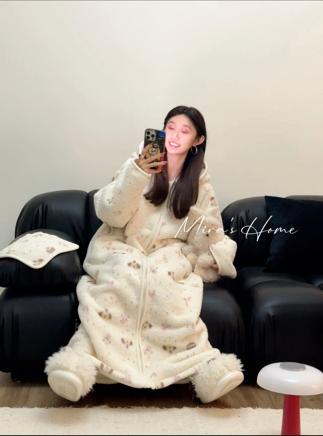 Popcorn Fleece Hooded Home Loungewear Robe